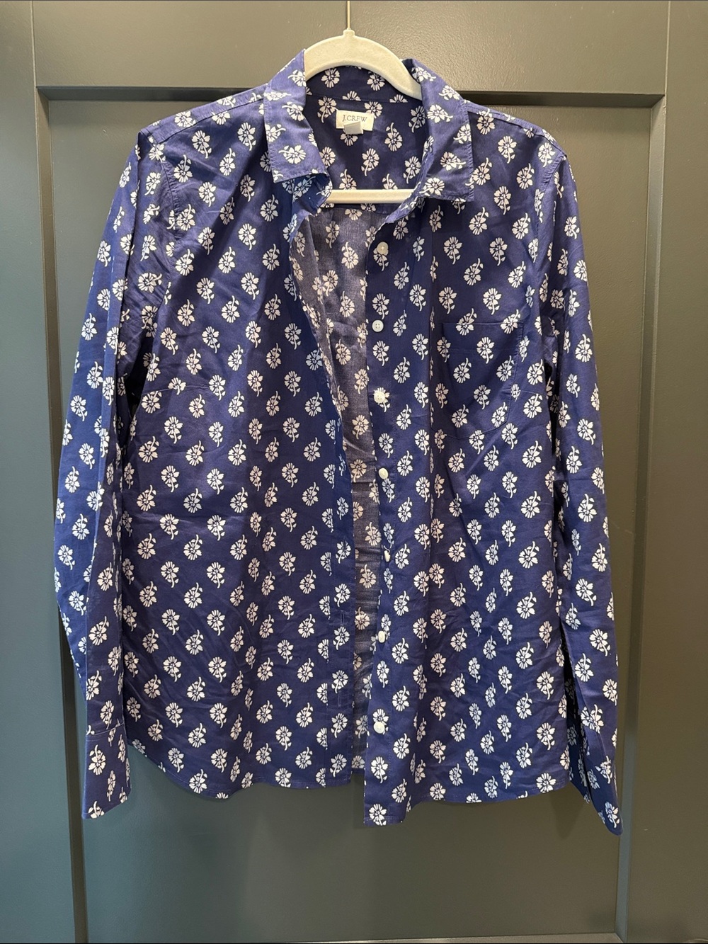 J. Crew Blue Button-Down Shirt with White Floral Print